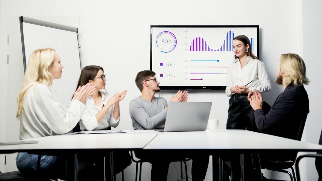 Confident leader guiding a team