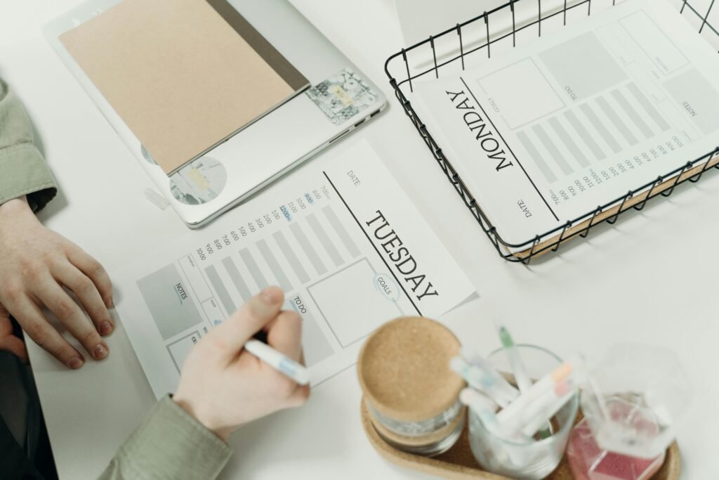 Professional using planner or calendar