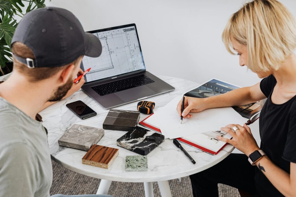 Professional analyzing reports and brainstorming