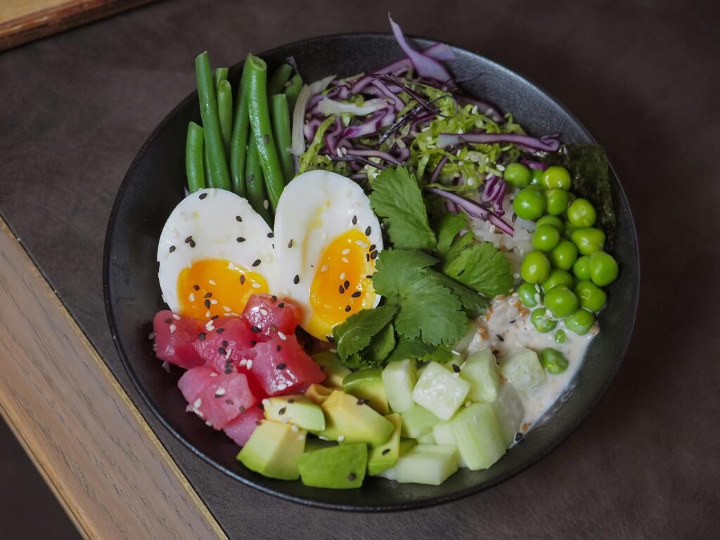 Balanced diet lunch with low calorie foods