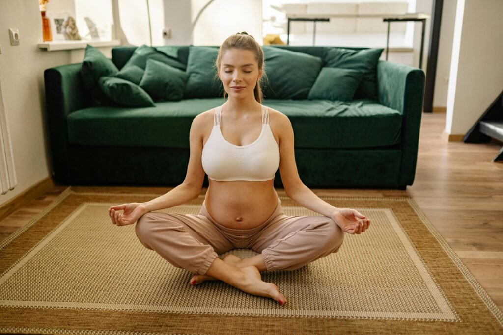 Woman meditating peacefully as part of a healthy daily routine