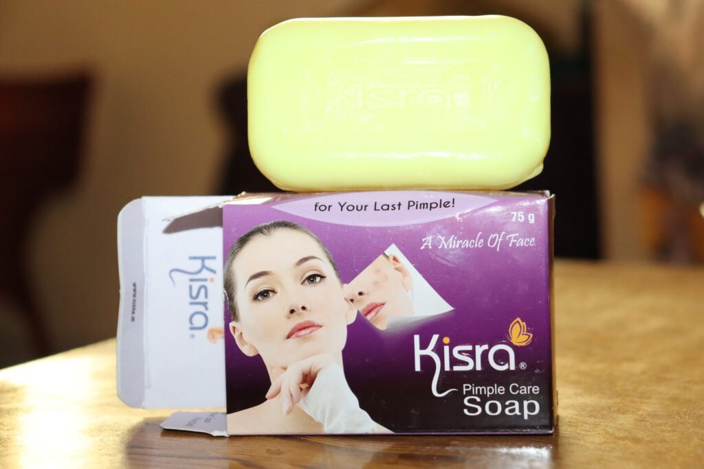 Kisra Pimple Care Soap bar placed on the original box