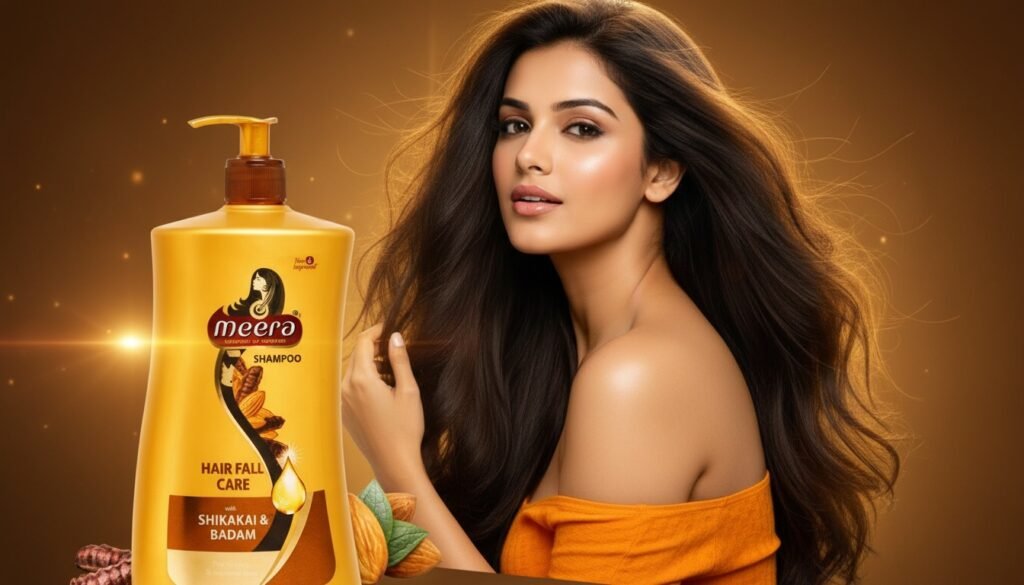 Long shiny healthy hair result after using Meera Hairfall Care Shampoo